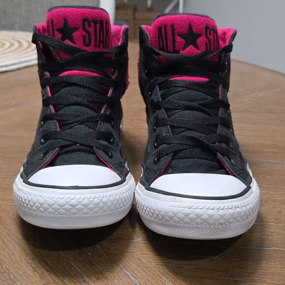 Converses CTAS Brea, Black/pink Quilted High Tops 8.5W/6Kids - Picture 3 of 10